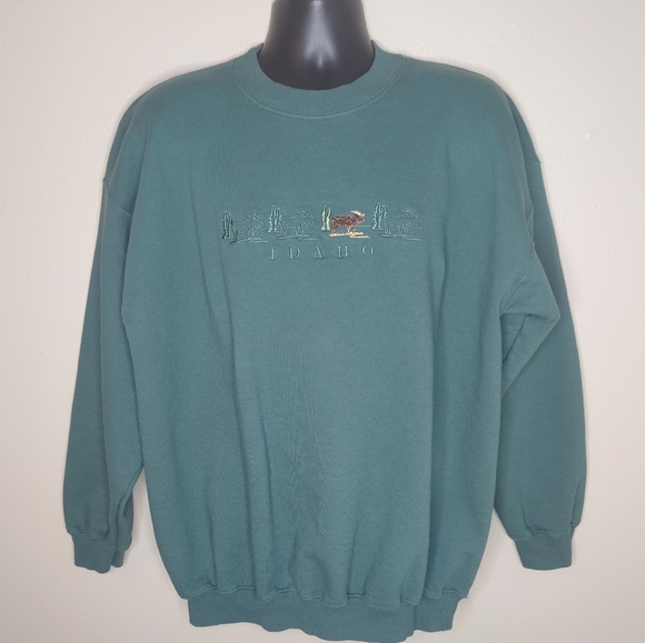 Vintage 90s Idaho USA Men's XL Sweatshirt Pullover Crew Neck Moose Logo Gildan